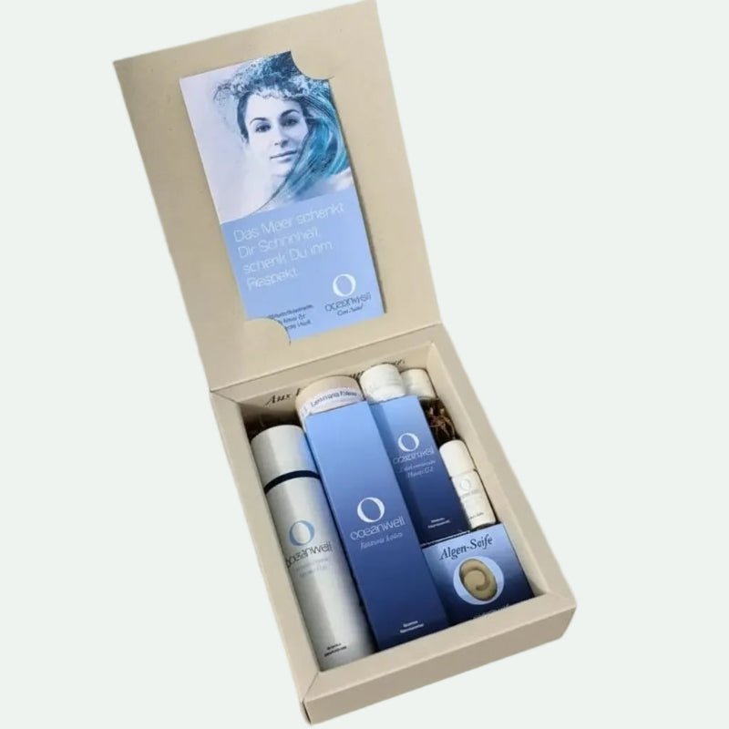OCEANWELL Kosmetik - Set "OCEAN WELLNESS" | Natrue - zertifizierte Wellness für Zuhause - BeautyVeda | Oceanwell KombiBox "OCEAN WELLNESS" | Spa Naturkosmetik Set. Bad, Basic, Bodylotion