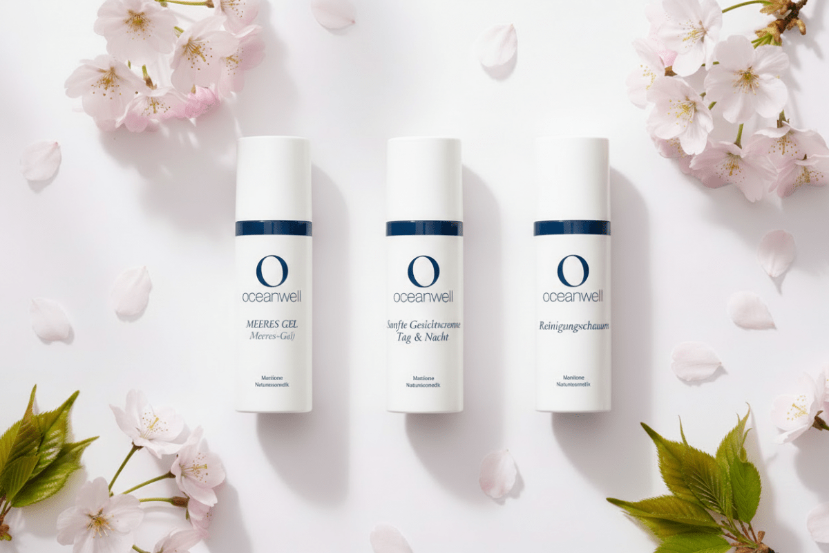 OCEANWELL PFLEGESET - Frühlingserwachen für alle Hauttypen - BeautyVeda | Oceanwell Oceanwell Produkt - Trilogie – einheitliches Marineblau Basic, Creme, Demakeup
